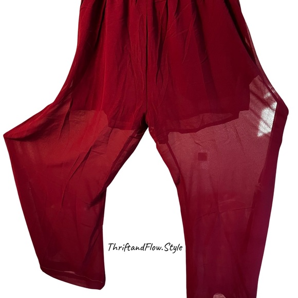 NWT | UNIQ | SHEER PANTALOON TROUSER | BURGUNDY | LARGE - Picture 2 of 5